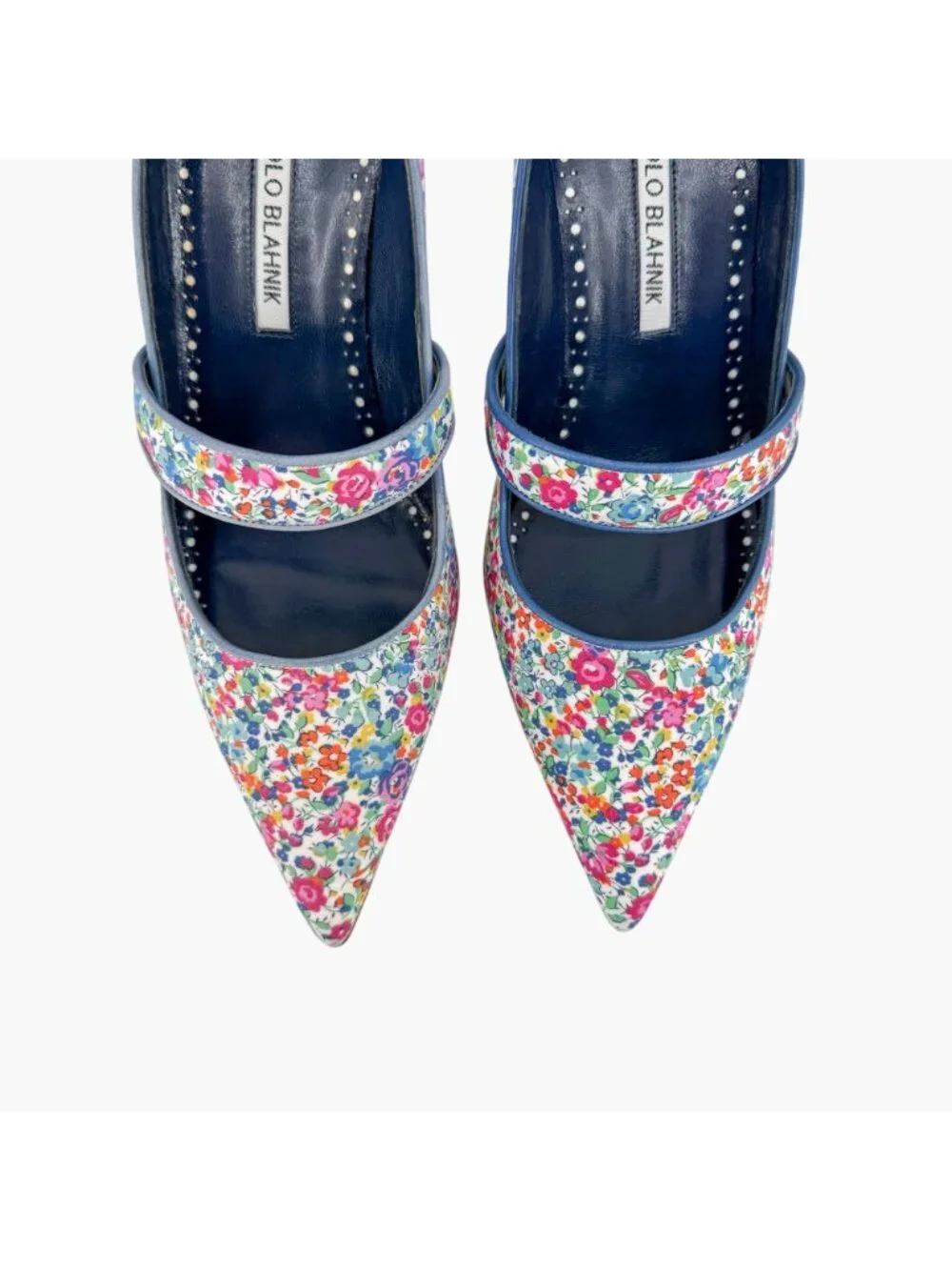 Manolo Blahnik Vibota Floral Mary Jane Pumps Heels Size 38.5 US 8.5 Multicolor